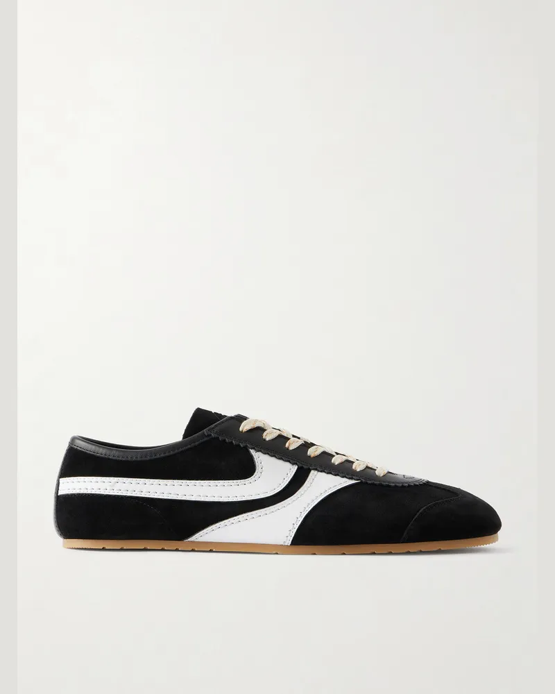 Dries van Noten Leather-Trimmed Suede Sneakers Black