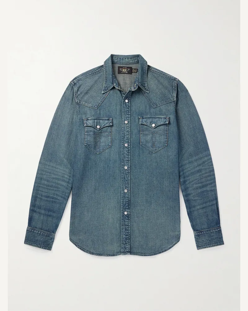 RRL Slim-Fit Denim Western Shirt Blau