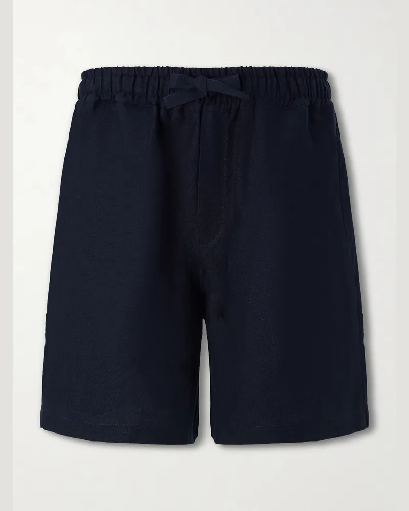 SAMAN AMEL Brisbane Straight-Leg Linen Drawstring Shorts Blue
