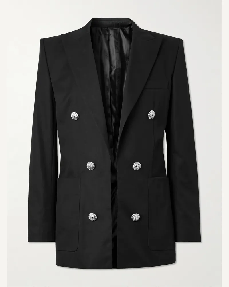 Balmain Doppelreihiges Sakko aus Baumwoll-Twill Schwarz