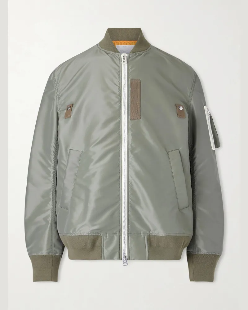 Sacai Padded Nylon-Twill Bomber Jacket Green