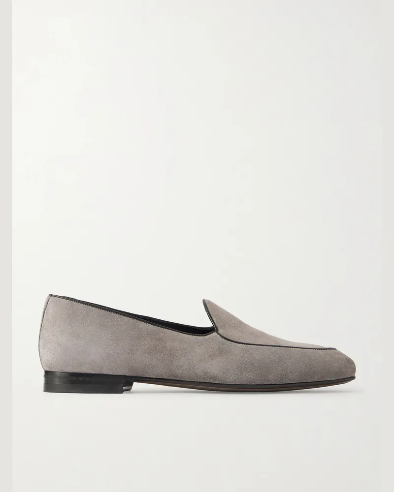 Manolo Blahnik Modena Leather-Trimmed Suede Loafers Gray