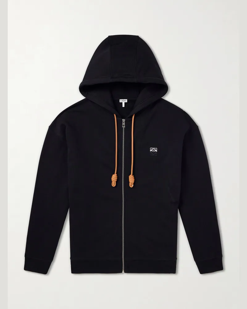 Loewe Anagram-Embroidered Cotton-Jersey Zip-Up Hoodie Black