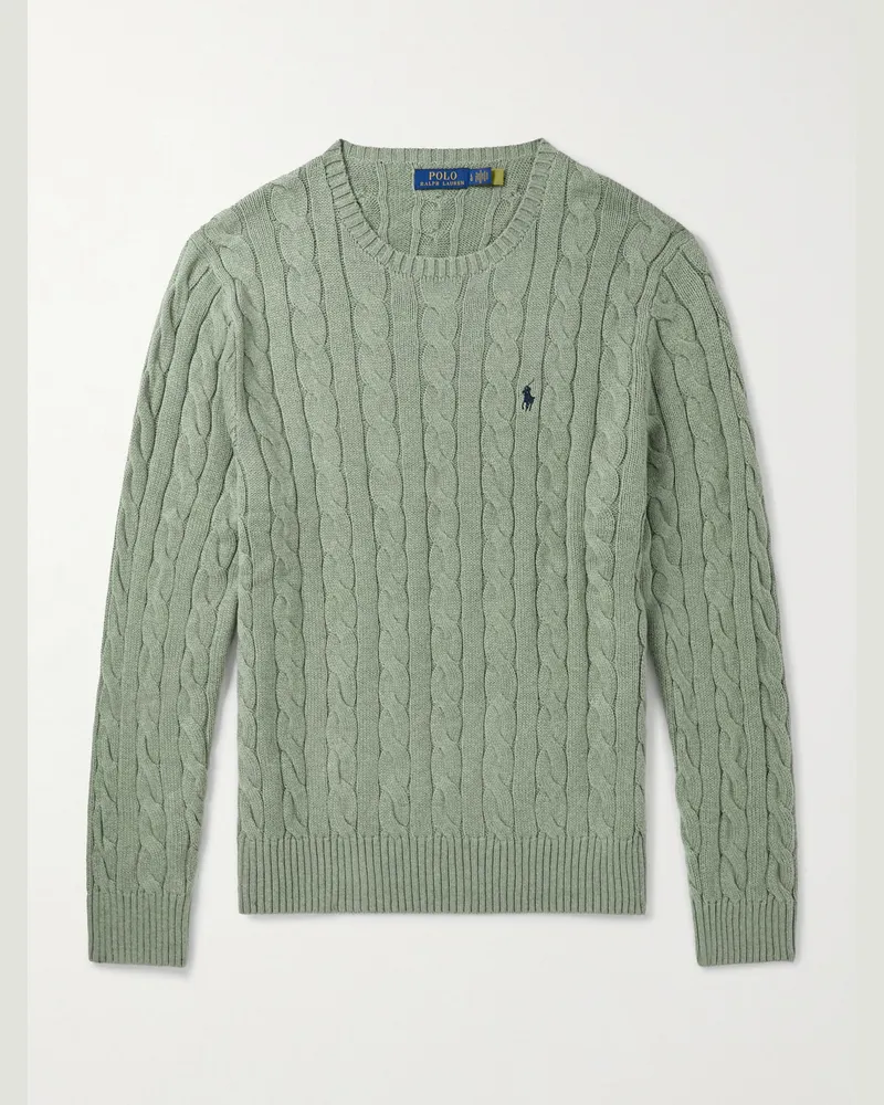 Ralph Lauren Zopfstrickpullover aus Baumwolle mit Logostickerei Grün