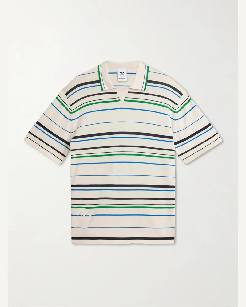 adidas Wales Bonner Gestreiftes Polohemd aus recyceltem Strick Blau