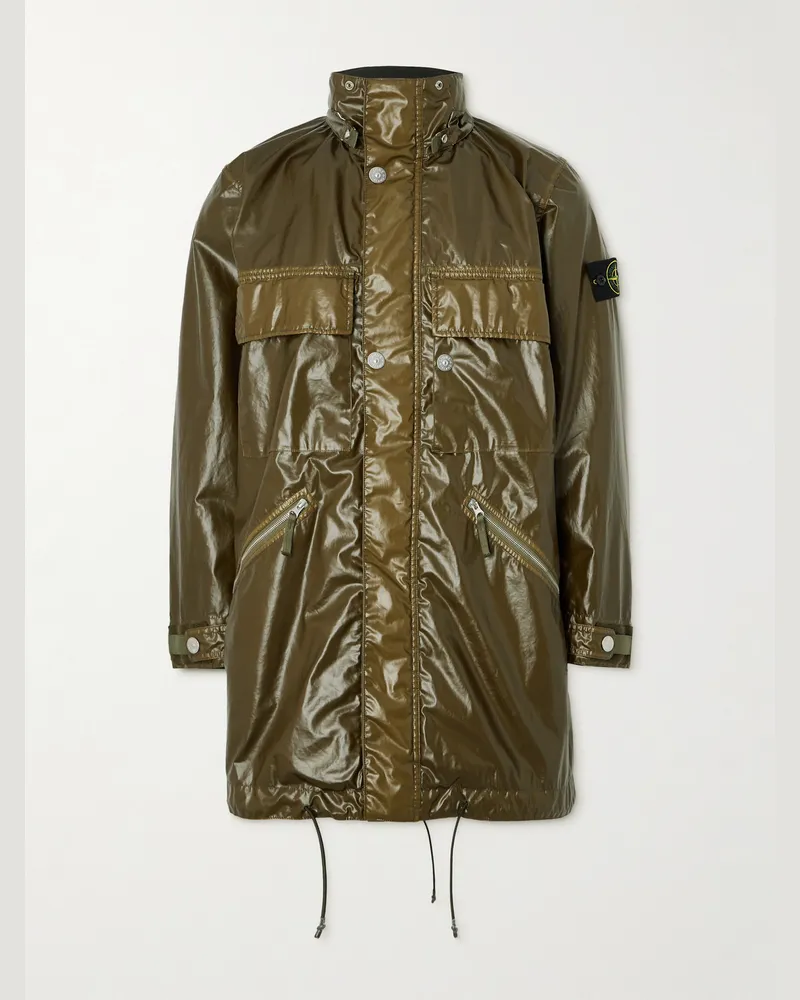 Stone Island Parka aus beschichtetem „Mussola Gommata“-Shell aus Baumwolle in Stückfärbung Grün