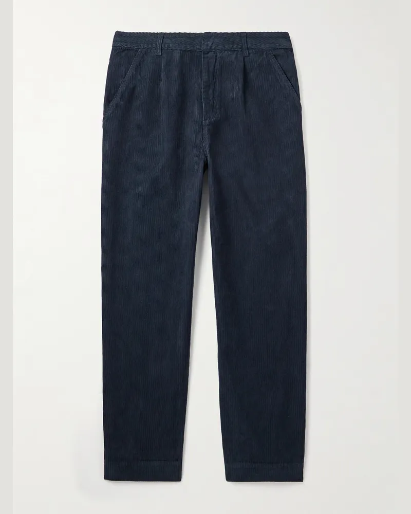 Folk Signal gerade geschnittene Hose aus Baumwollcord mit Falten Blau