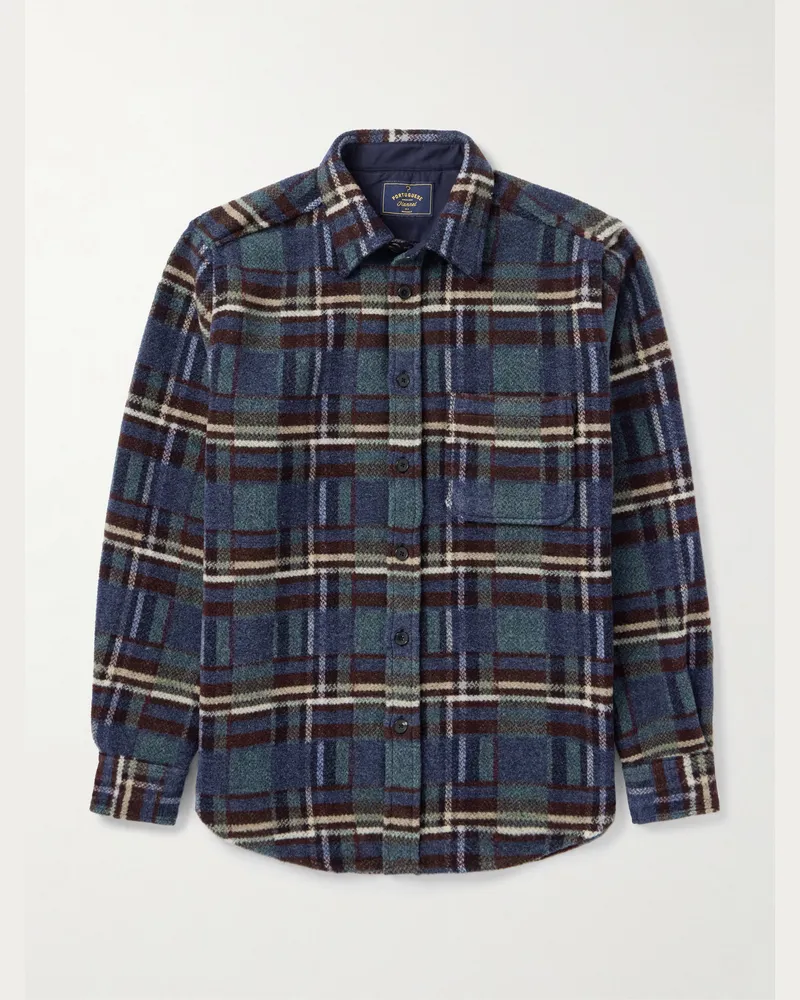 Portuguese Flannel Virgo II karierte Hemdjacke aus Merinowolle Blau