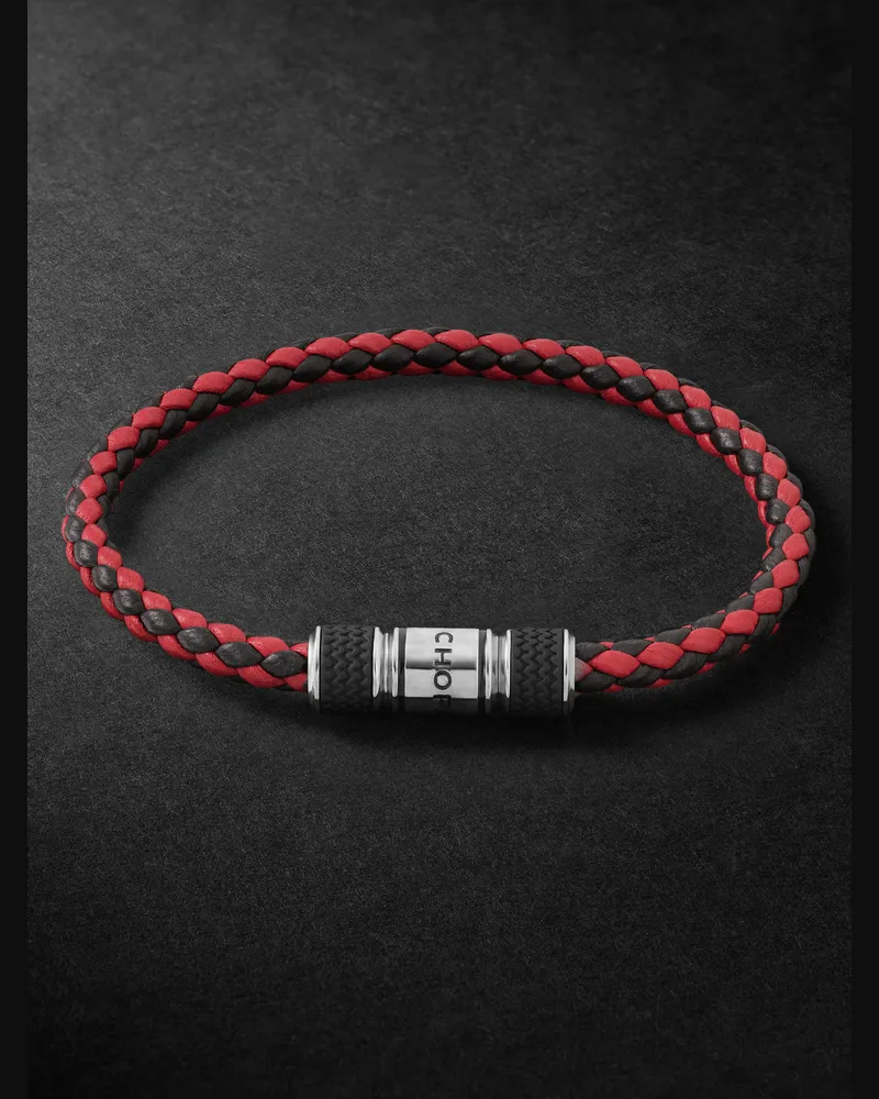 Chopard Classic Racing Woven Leather and Silver-Tone Bracelet Red