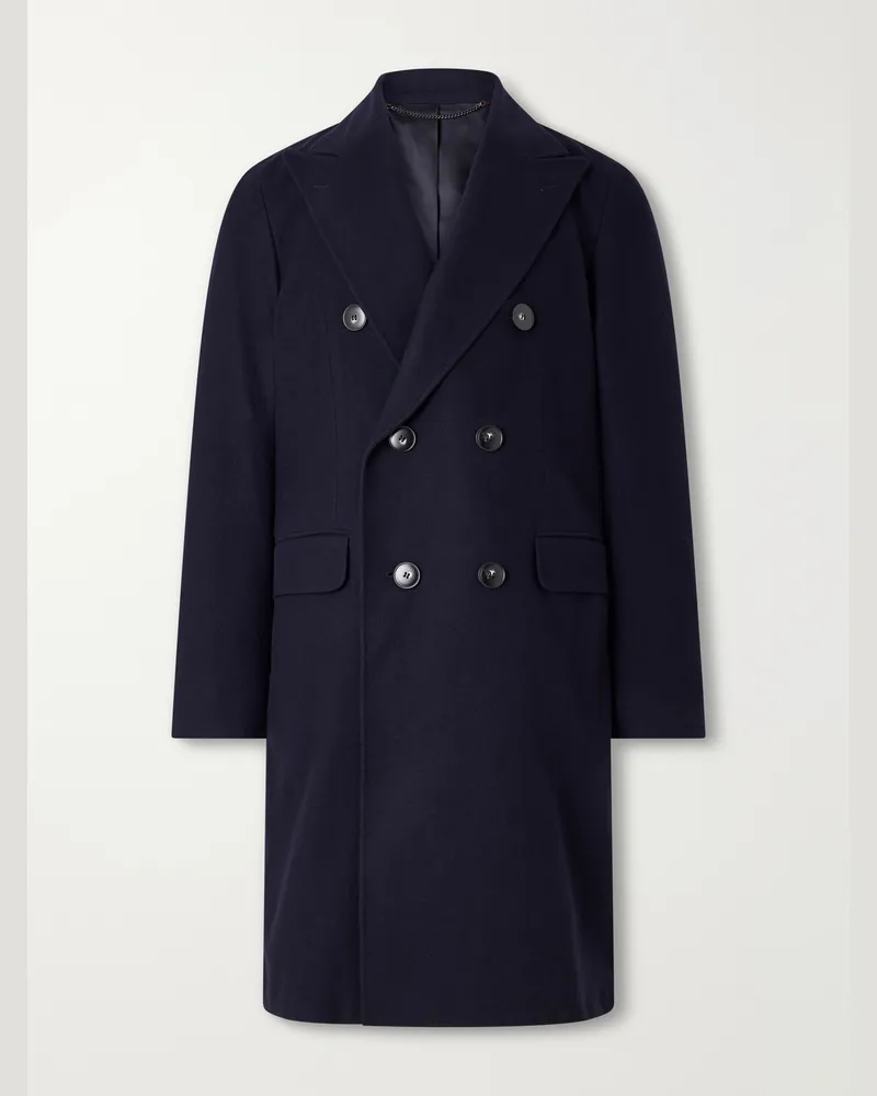 Canali Double-Breasted Wool Coat Blue