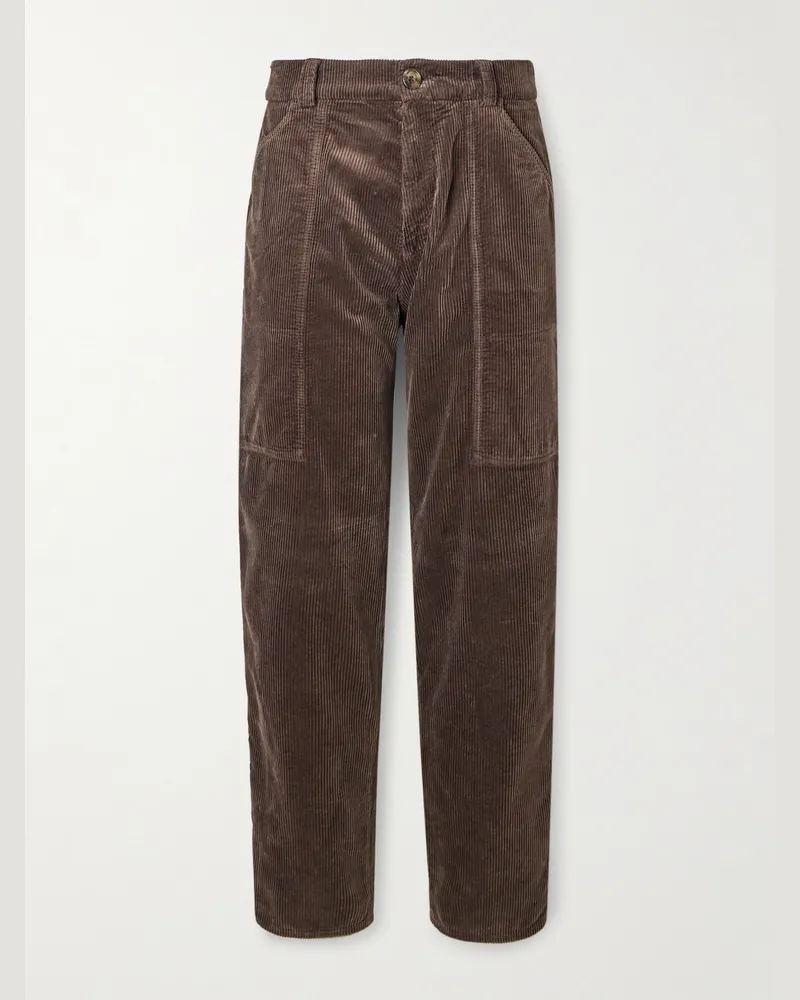 Brunello Cucinelli Gerade geschnittene Hose aus Baumwollcord Braun