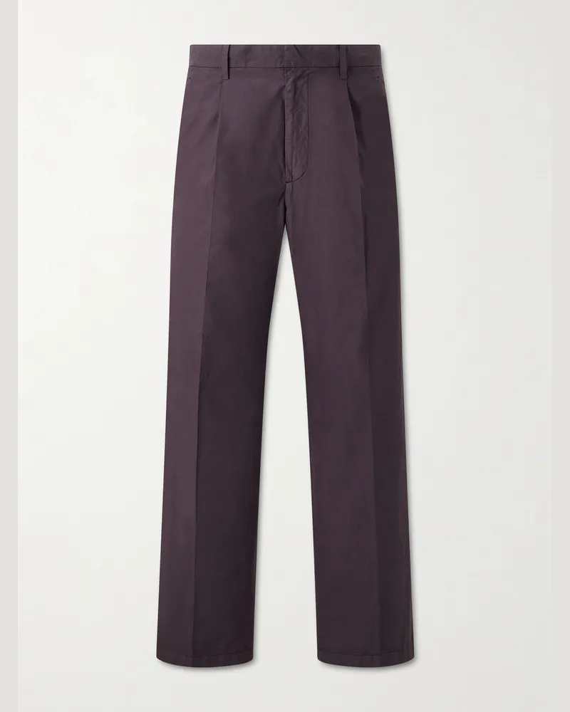AURALEE Drawstring Cotton Straight-Leg Trousers Brown