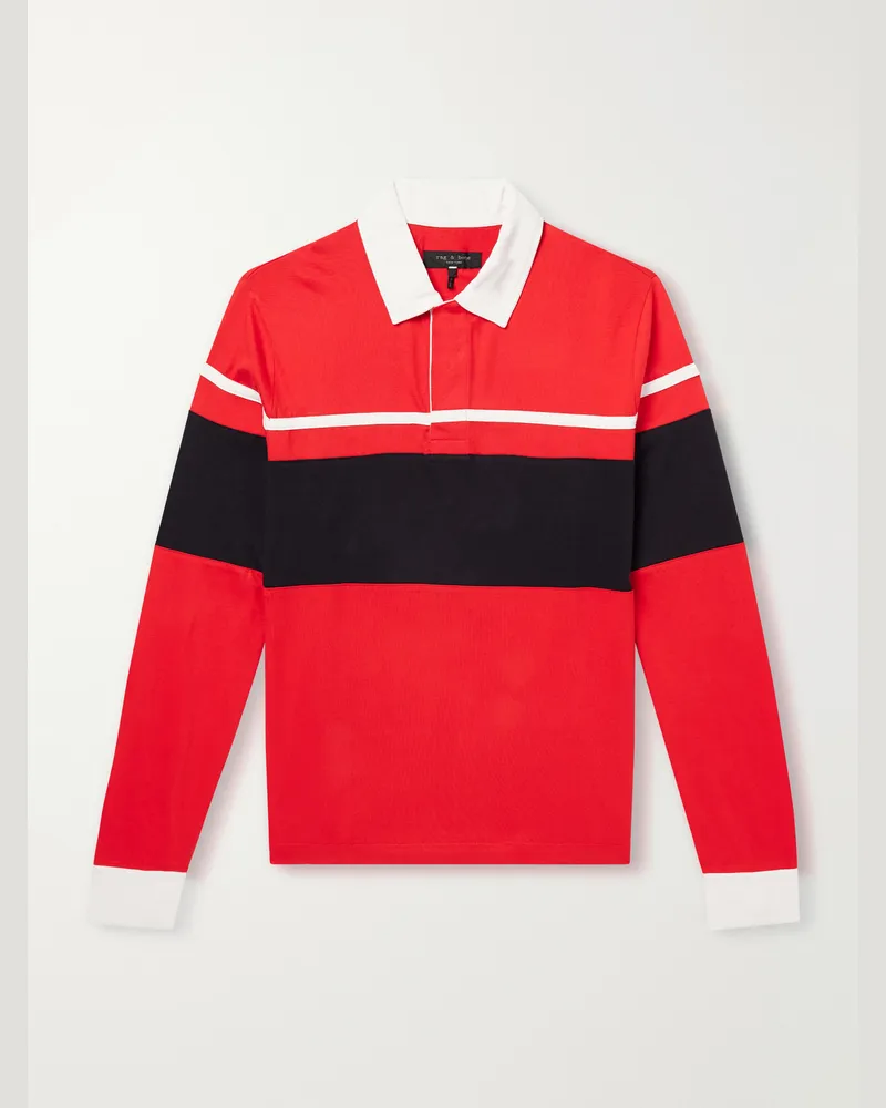 Rag & Bone Striped Cotton-Jersey Polo Shirt Red