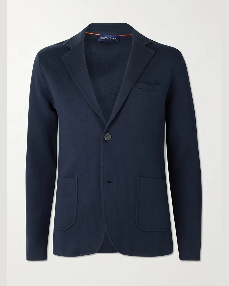 N.Peal Stanley Tucci Cotton, Silk and Cashmere-Blend Blazer Blue