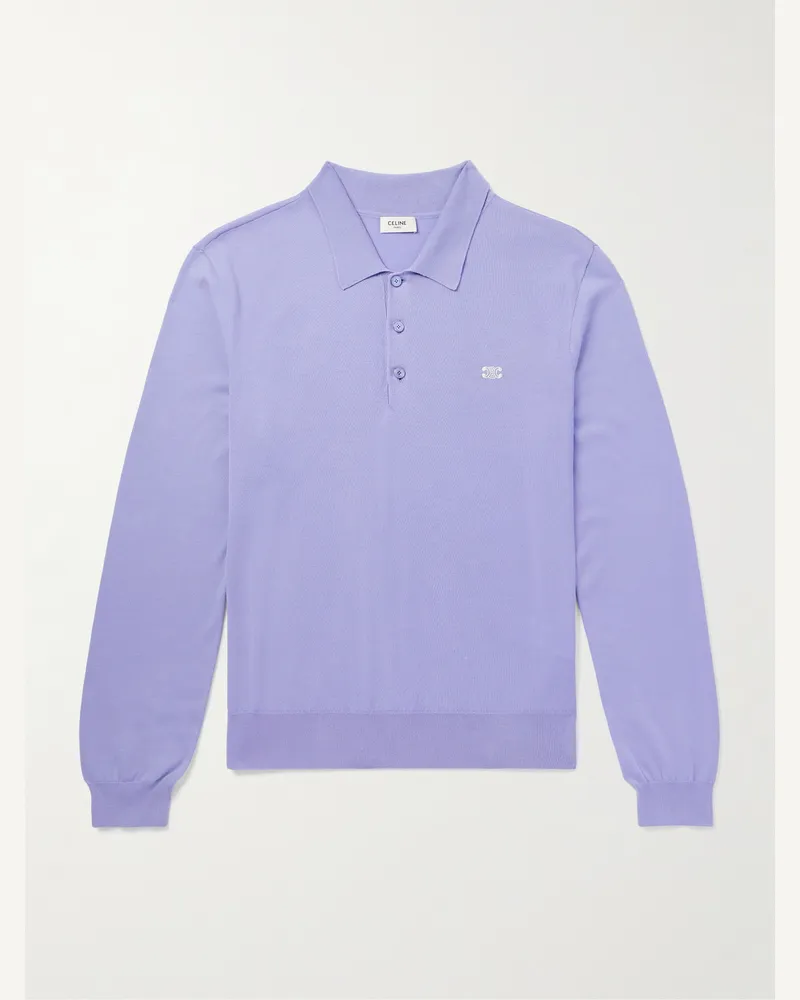 Celine Pullover aus Baumwolle mit Polokragen und Logostickerei Lila