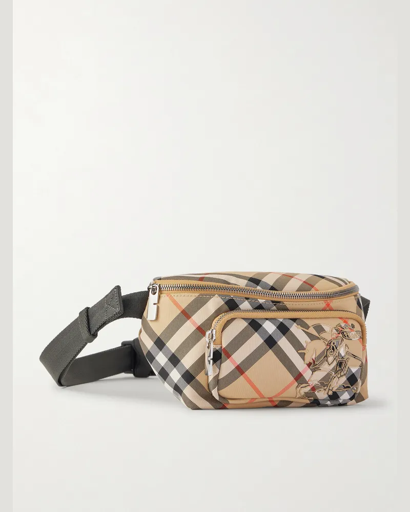 Burberry Logo-Appliquéd Checked Twill Belt Bag Neutrals