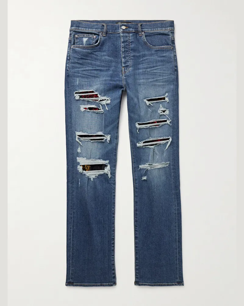 Amiri Thrasher Slim-Fit Distressed Panelled Jeans Blue