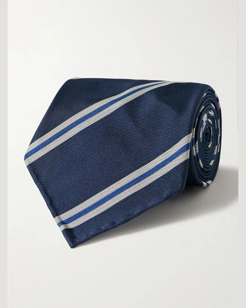 Dunhill Krawatte aus gestreiftem Maulbeerseiden-Twill, 9,5 cm Blau
