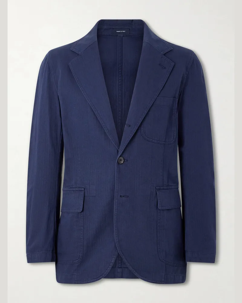 Drake's Games Herringbone Cotton Suit Jacket Blue