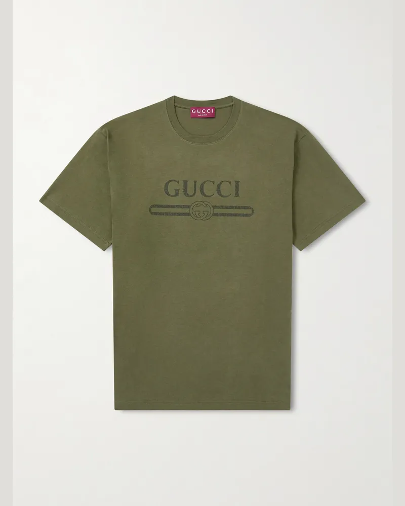 Gucci Logo-Print Cotton T-Shirt Green