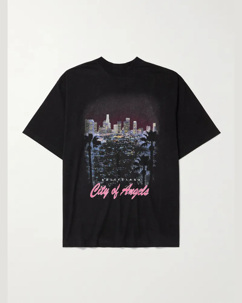 Balenciaga Oversized Printed Cotton-Jersey T-Shirt Black