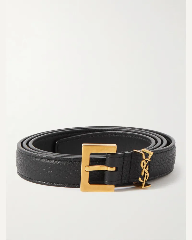 Saint Laurent 2cm Full-Grain Leather Belt Schwarz