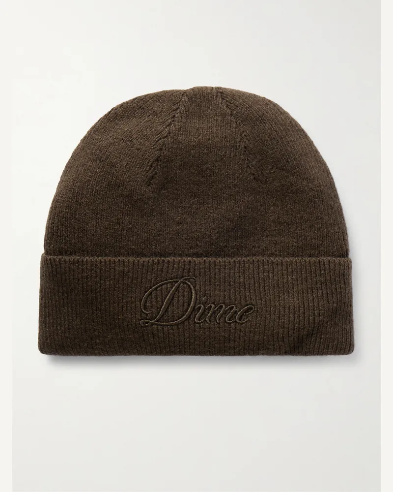 Dime Beanie aus Rippstrick mit Logostickerei Braun