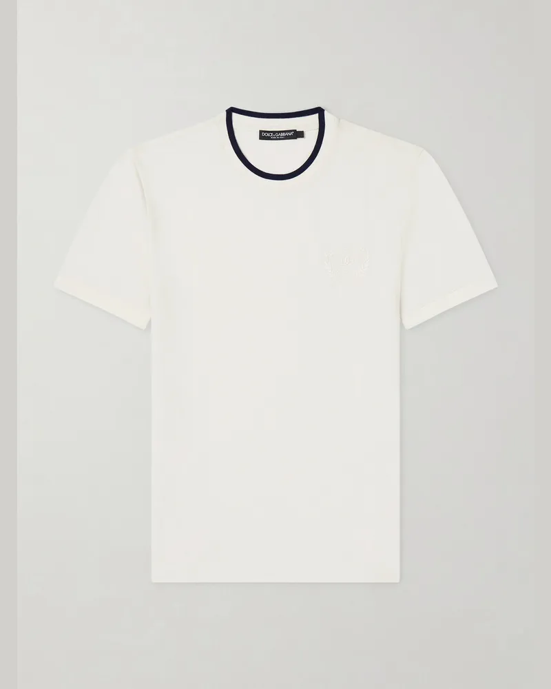 Dolce & Gabbana T-Shirt aus Piqué mit Logostickerei Weiß