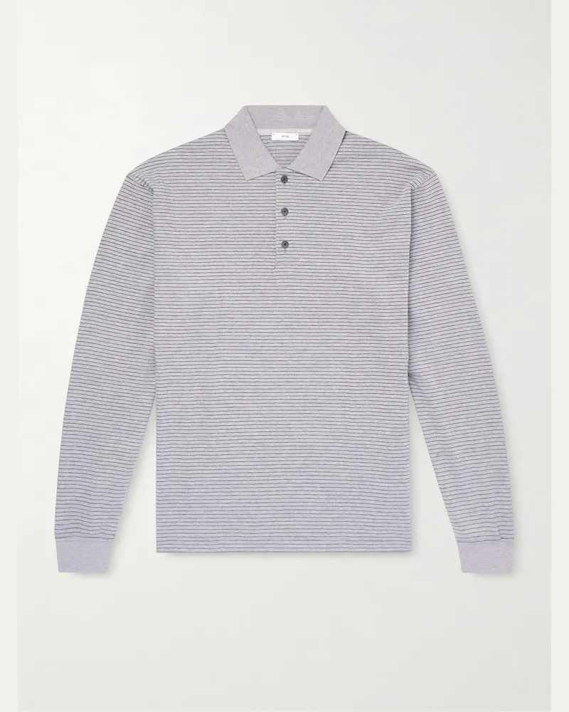 ATON Striped Suvin Cotton-Jersey Polo Shirt Gray