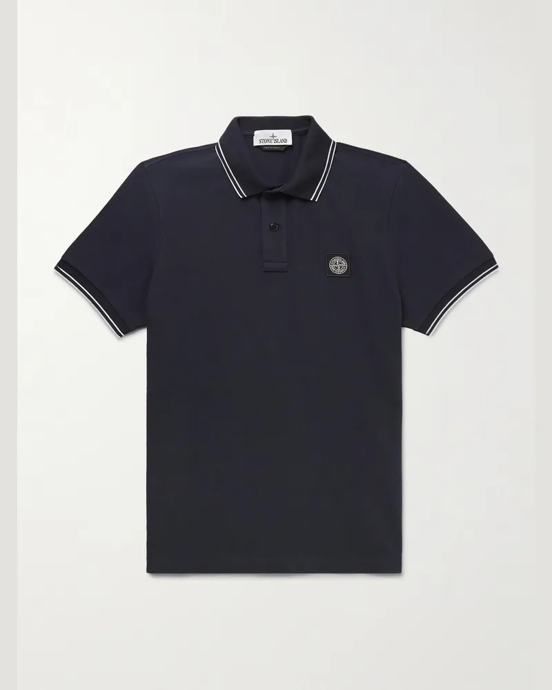 Stone Island Polohemd aus Piqué aus einer Baumwollmischung mit Logoapplikation Blau