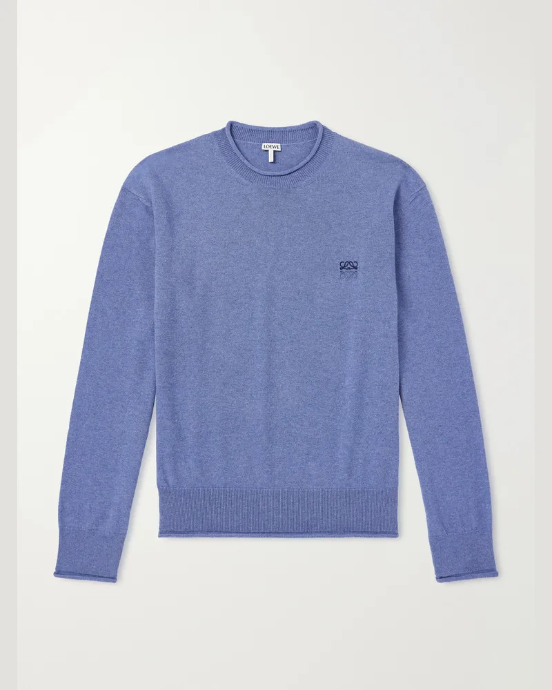 Loewe Anagram-Embroidered Cotton-Blend Sweater Blue