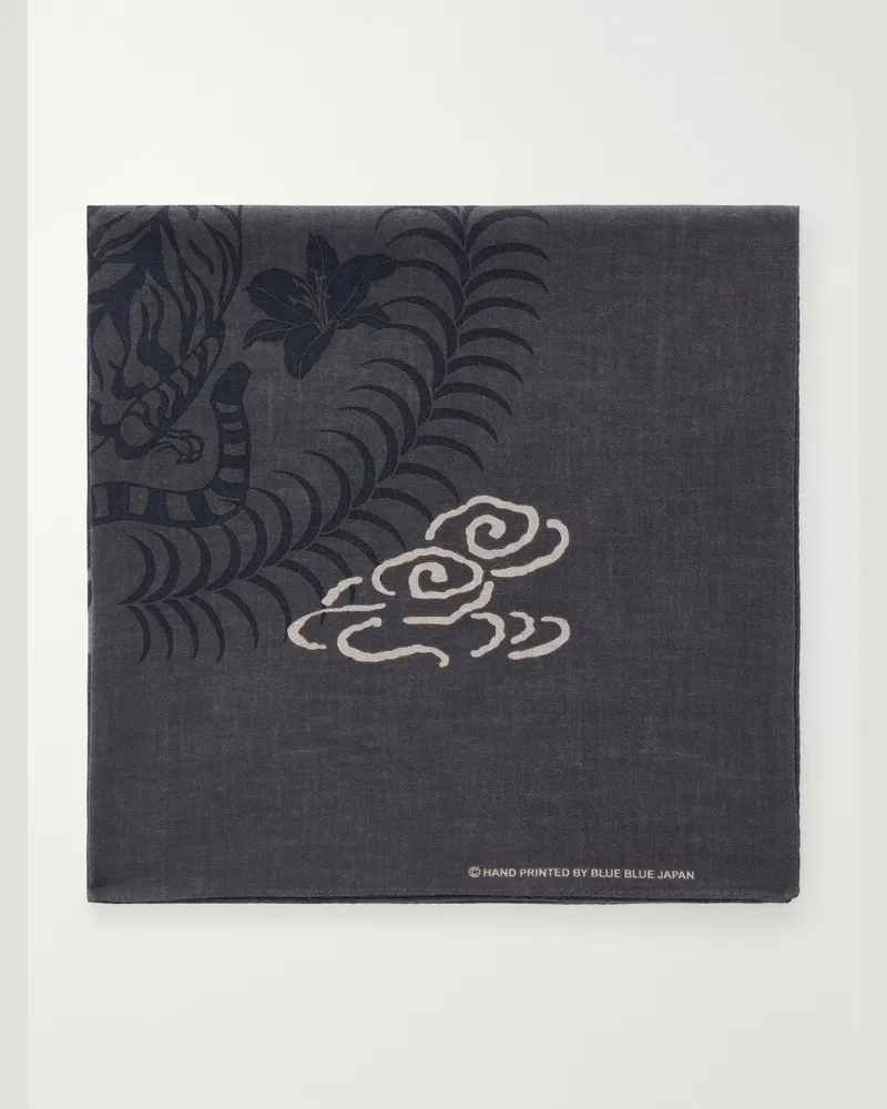 Blue Blue Japan Hana Ni Tora Printed Cotton Bandana Black