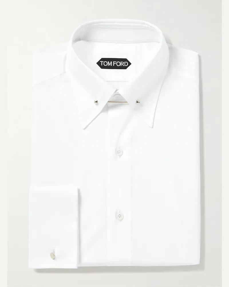 Tom Ford White Slim-Fit Pinned-Collar Double-Cuff Cotton-Poplin Shirt White