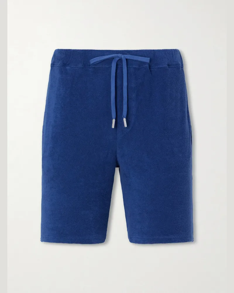 Fedeli Slim-Fit Cotton-Terry Drawstring Shorts Blue