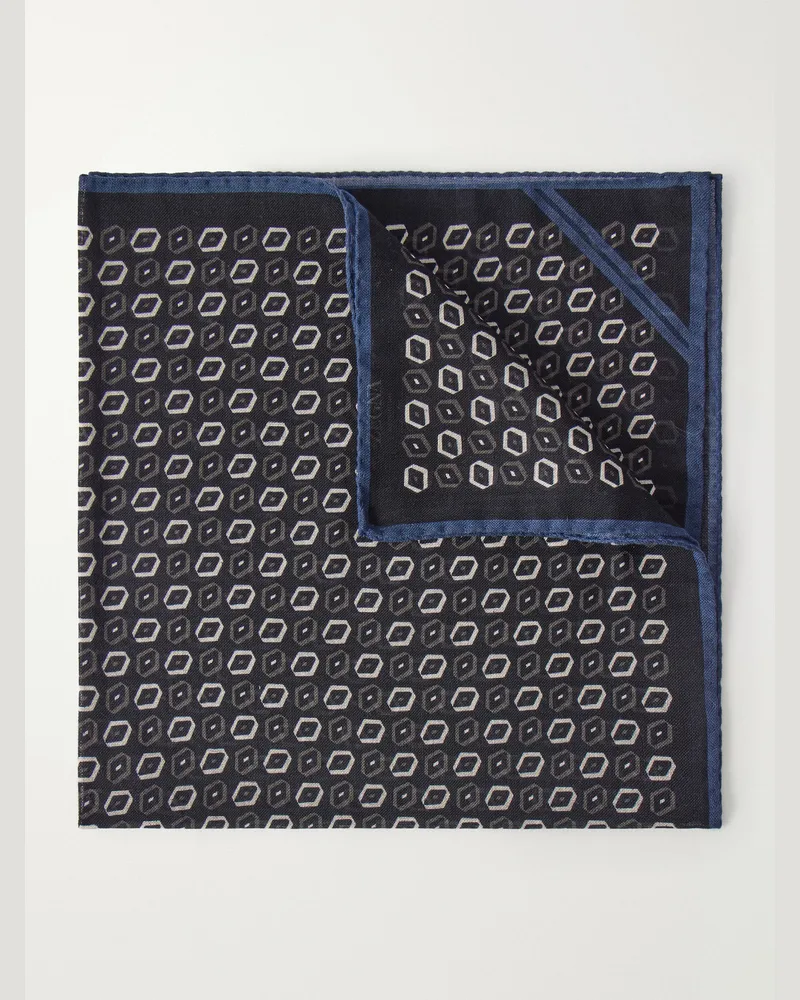 Ermenegildo Zegna Printed Wool Pocket Square Blue
