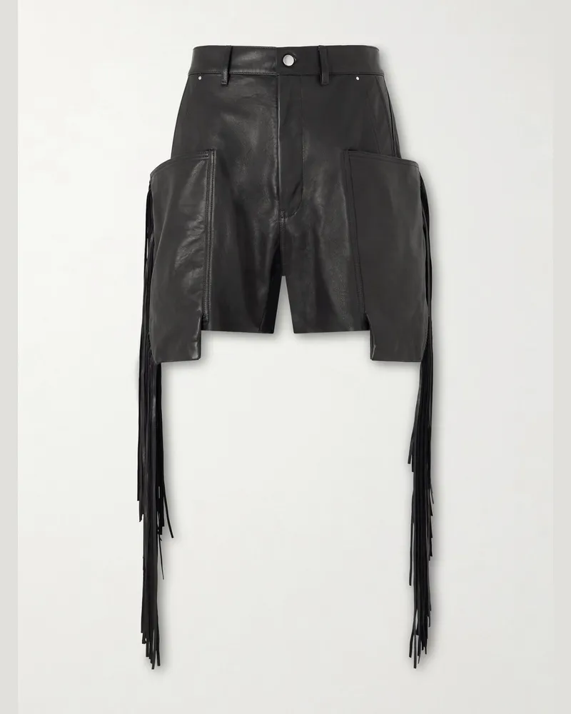 Rick Owens Fringed Leather Shorts Black