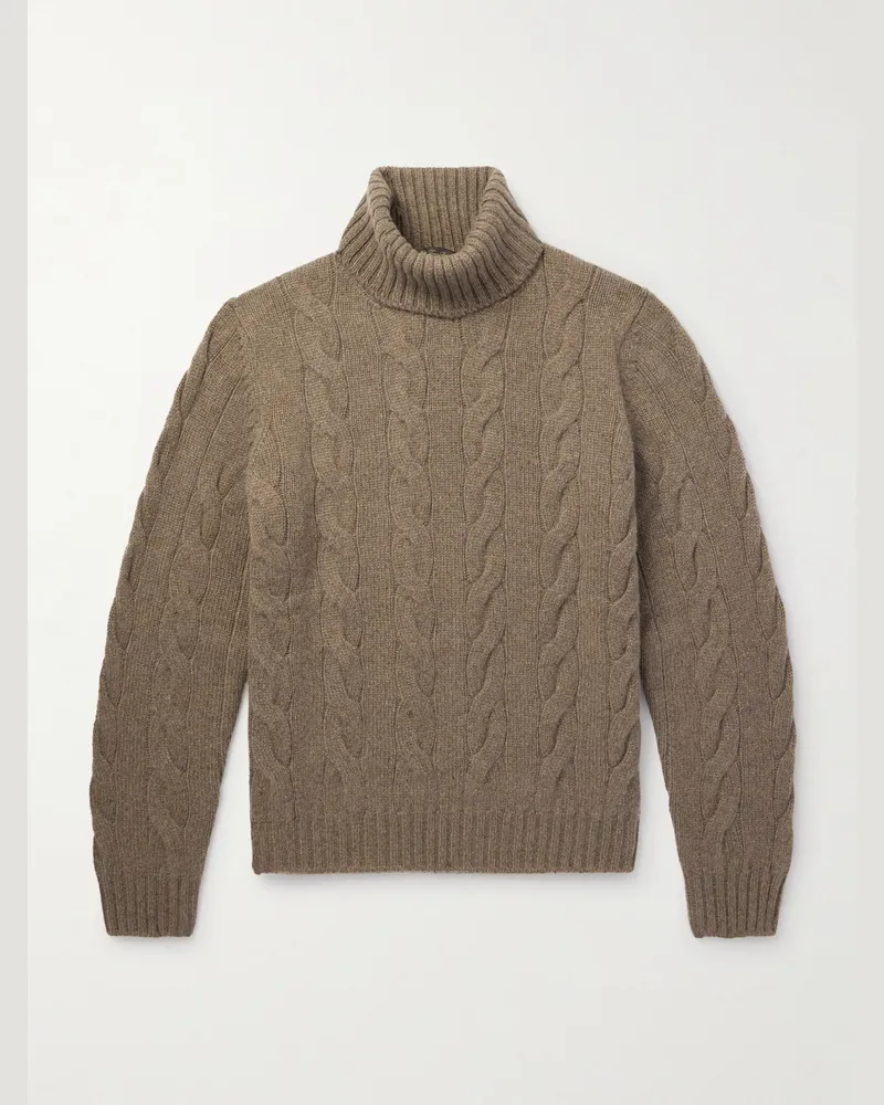 Loro Piana Napier Rollkragenpullover aus Kaschmir in Zopfstrick Braun