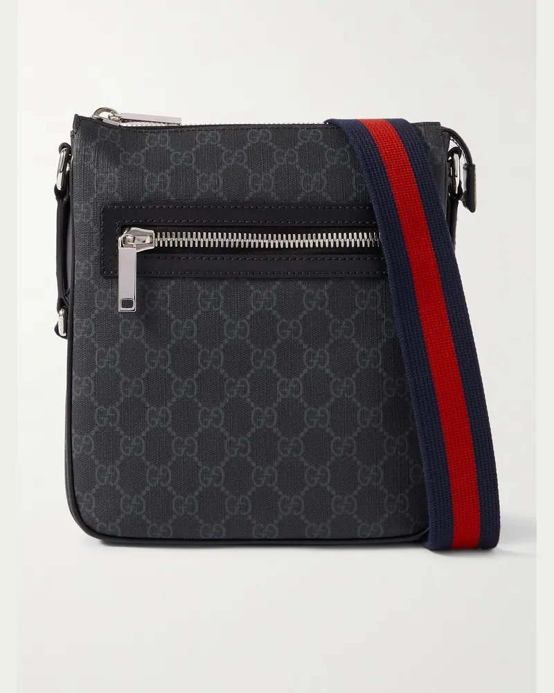 Gucci GG Leather-Trimmed Monogrammed Supreme Coated-Canvas Messenger Bag Black