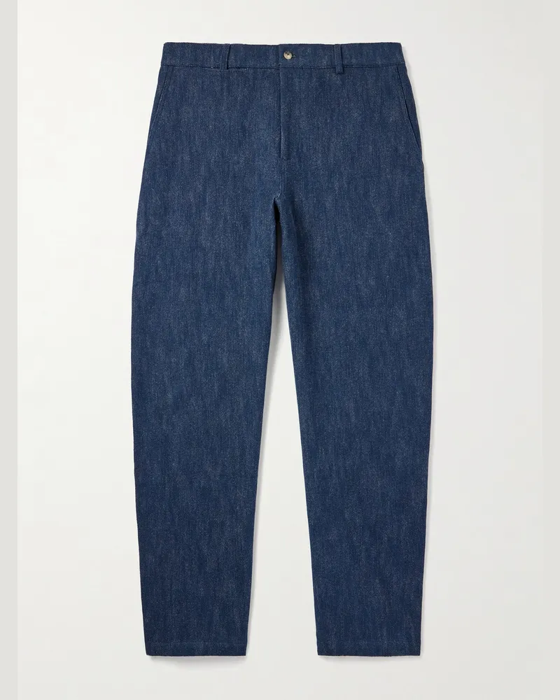 De Bonne Facture Balloon schmal zulaufende Hose aus einer Baumwoll-Schurwollmischung Blau