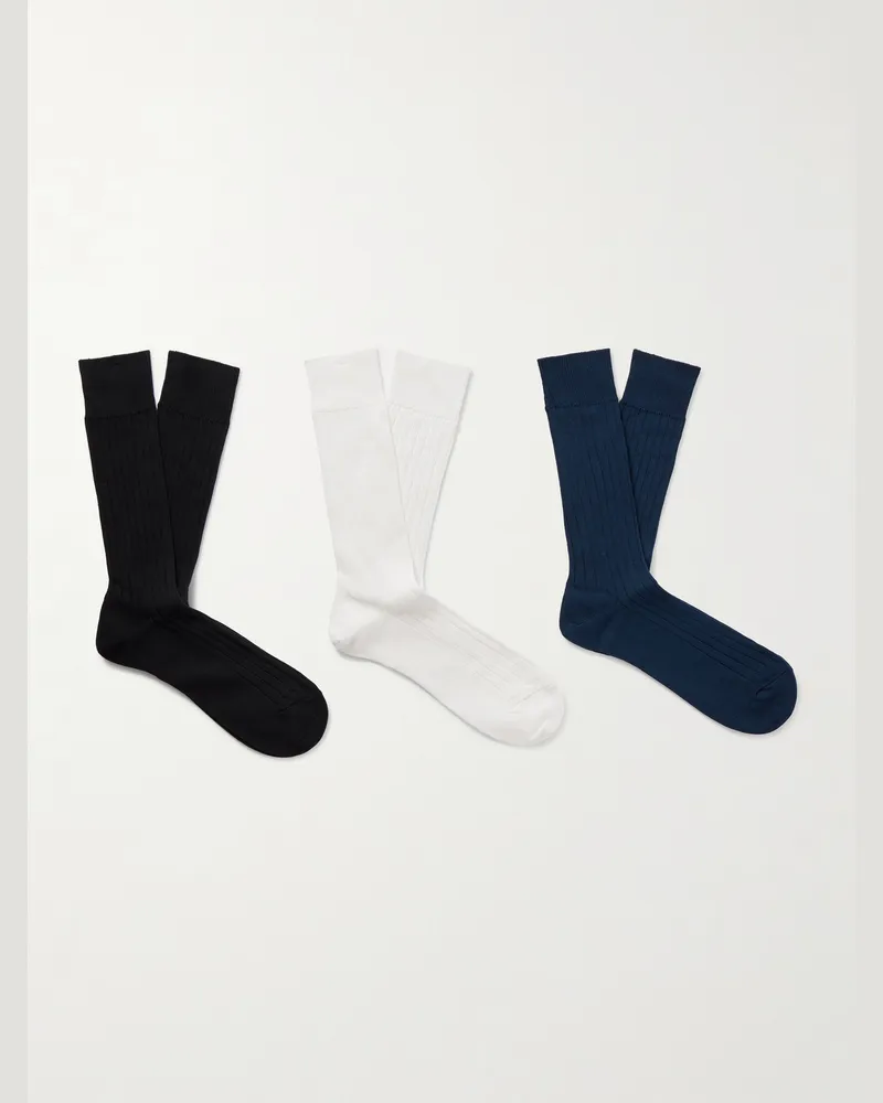 MR P. Three-Pack Ribbed Cotton-Blend Socks Multi