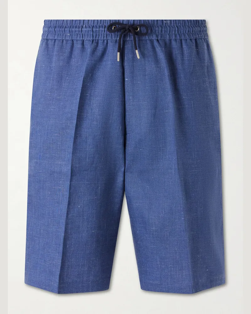 Paul Smith Pleated Linen Drawstring Shorts Blue