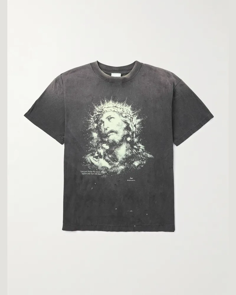 SAINT MXXXXXX T-Shirt aus Baumwoll-Jersey mit Print in Distressed-Optik Grau