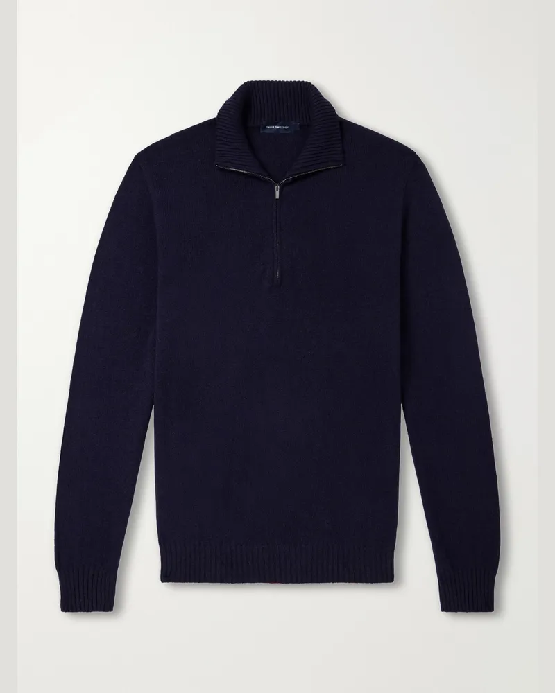 Thom Sweeney Cashmere Half-Zip Sweater Blue
