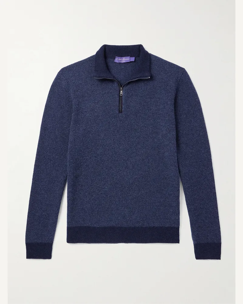 Ralph Lauren Schmal geschnittener Troyer aus Kaschmir mit Velourslederbesatz Blau