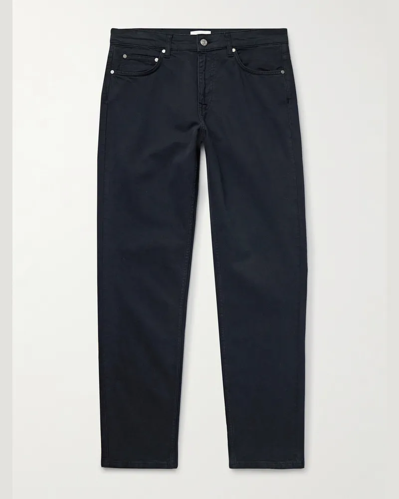 NN 07 Tony 1923 schmal geschnittene Hose aus Twill aus einer Biobaumwollmischung in Stückfärbung Blau
