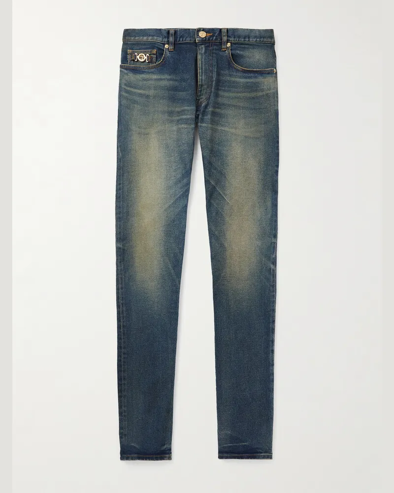 Versace Schmal geschnittene Jeans Blau