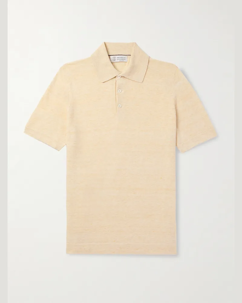 Brunello Cucinelli Polohemd aus einer Leinen-Baumwollmischung Orange