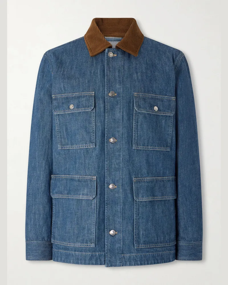 Loro Piana Austin Jeansjacke mit Cordbesatz Blau