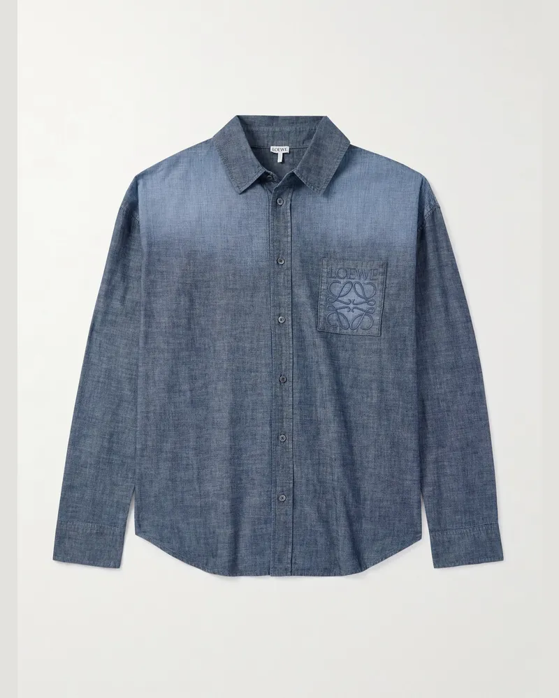 Loewe Hemd aus Baumwoll-Chambray mit Logostickerei Blau