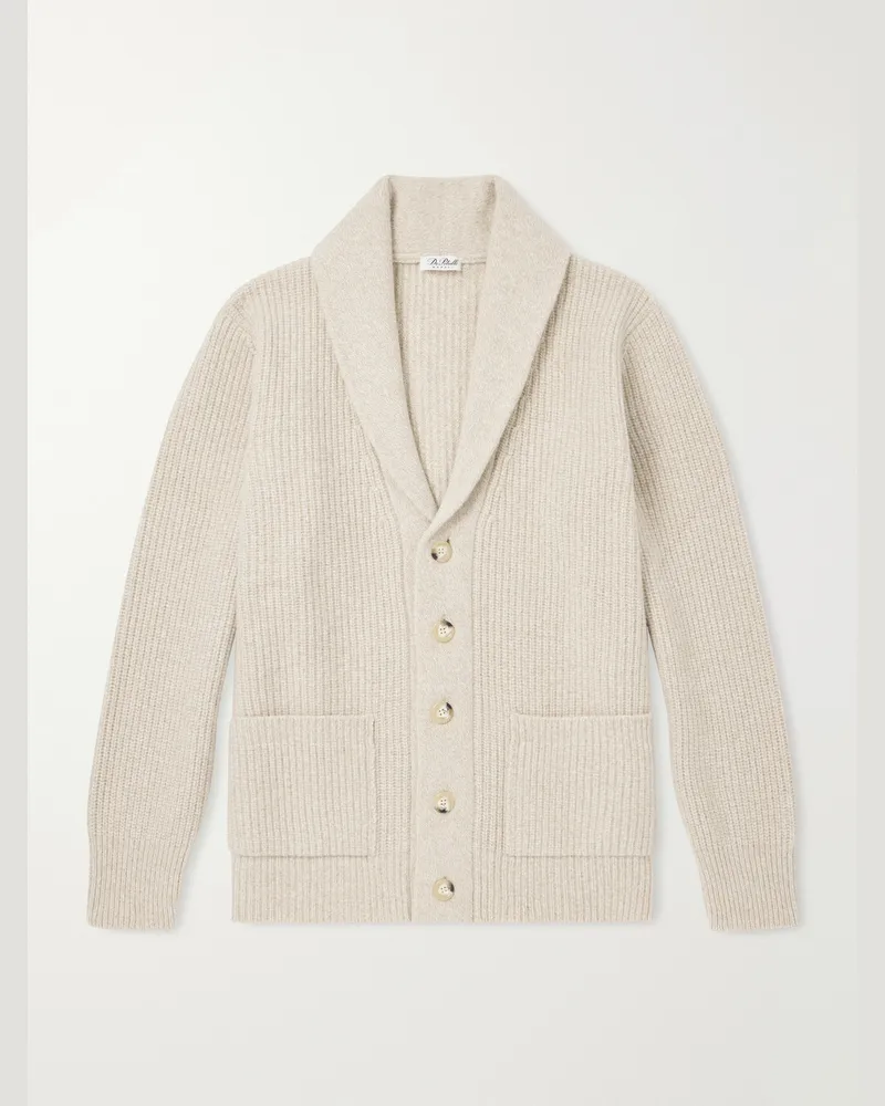 De Petrillo Ribbed Merino Wool and Cashmere-Blend Cardigan Neutrals